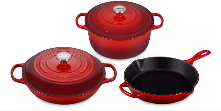 Le Creuset 5 Piece Signature Cast Iron Cookware Set, Cerise