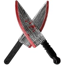 Civaner 2 Pcs Halloween Knife Fake Props 15 Inch Large Plastic Butcher Knife Slasher Cleaver for Scary Clown Costume Accessories Horror Party Decoration