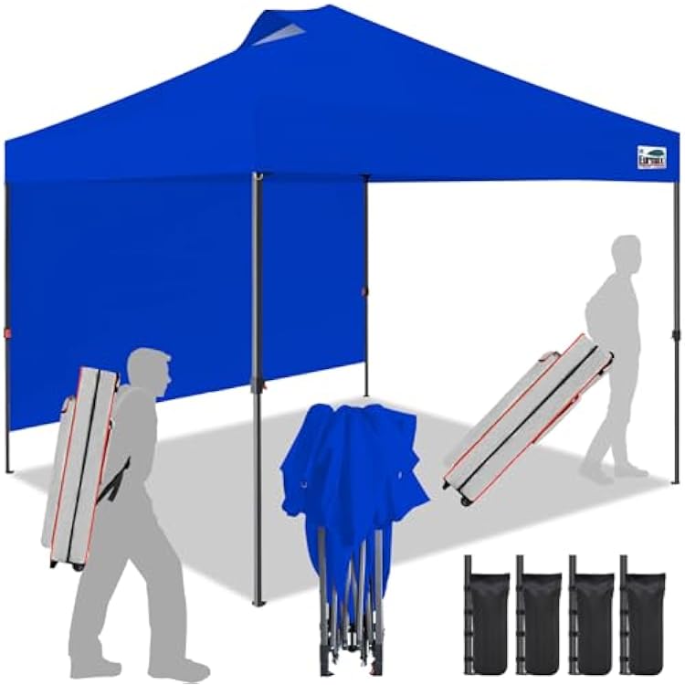 Eurmax USA NOMATTER ONE-Person Open&Close 10x10ft Pop Up Canopy Tent,Portable Shelter Canopy for Outdoor Events with 1 Removable Sidewall,Instant Canopies,Temporary Sunshade,Bonus 4 Sand BagsBlue