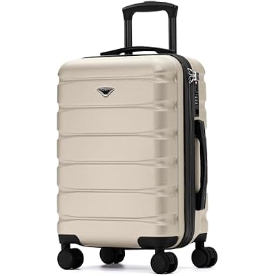 Flight Knight 22x14x9 Expandable Carry On Suitcase Hardside TSA Lock USB C Port Lightweight Luggage Silent Double Spinner Wheels Maximum Overhead Carry-On Bag American United Approved Champagne
