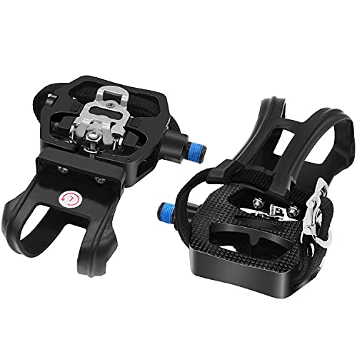 Hybrid Spin Bike SPD Pedals with Toe Clip and Straps for All Exercise Bikes,Indoor Bike