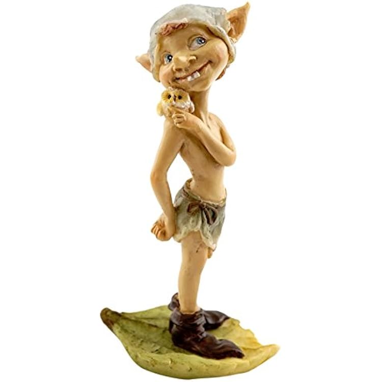 Top Collection Miniature Fairy Garden and Terrarium Pixie with Owl Figurine, Tan, Green