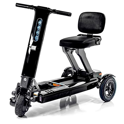 R1 Ultra Lightweight Folding Mobility Scooter, Stylish and Bright LED Lighting, Long Range, 3 Second Instant Folding Design, Airline Approved Lithium Battery, Black