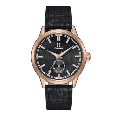 HERITOR Argento Automatic Watch for Men 44mm Mens Watch with Jeweled Automatic Movement, 316L Stainless Steel Case, Genuine Leather Strap