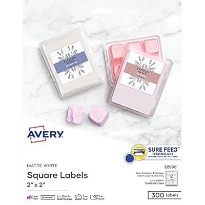 Avery Printable Square Labels, 2 x 2, Matte White, Laser & Inkjet Compatible, 300 Blank Labels Total, Great for Branding, Packaging, Events, and More 22806