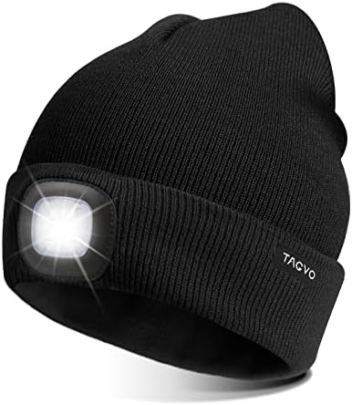 TAGVO Light Up Beanie, Rechargeable LED Headlamp Cap, Winter Warm Knitted Night Lighted Hat, Men Women Flashlight Hat