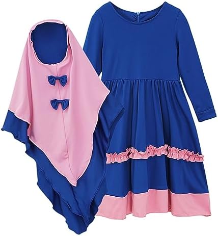 Muslim Islamic Baby Girls Abaya with Embroider Hijab Full Length Robe Burka Maxi Toddler Baby Girl Dresses 0-5 Years