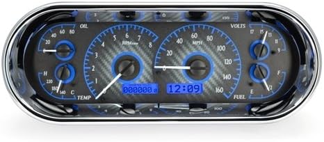Dakota Digital VHX-1018-C-R Universal Recessed 4.4" x 11.4" Rounded Rectangle Analog Gauge System Carbon Fiber Style Red Backlighting