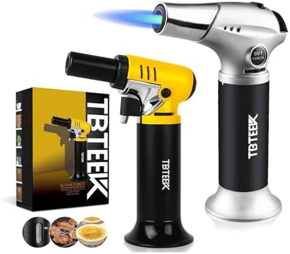 TBTeek Butane Torch, Kitchen Torch Cooking Torch with Safety Lock & Adjustable Flame for Cooking, BBQ, Baking, Brulee, Creme, DIY Soldering(Butane Not Included)
