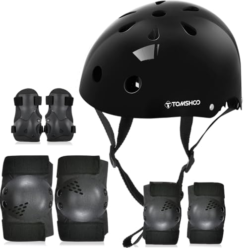TOMSHOO Adjustable Helmet for Ages 5-16 Kids Toddler Boys Girls Youth,Protective Gear Set with Elbow Knee Wrist Pads for Skateboard, Bike, Skating, Cycling Roller Skate