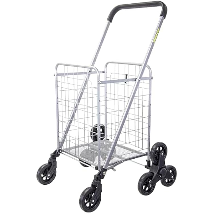dbest Products Stair Climber Cruiser Cart Shopping Grocery Rolling Folding Laundry Basket on Wheels Foldable Utility Trolley Compact Lightweight Collapsible, Silver
