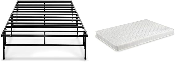 Zinus SmartBase EtoA Metal Bed Frame + Classic Mattress Set, Single, Thickness 5.9 inches 15 cm, Soundproofing, Pipes, Storage Space, Tools Included, Easy Assembly, 2-Layer Construction, Body Pressure Distributing, 450 Coils