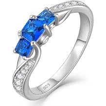 YL Women's Sterling Silver Clear Created Sapphire 3-stone Princess Cut Wedding Rings for Engagement Jewelry-size8