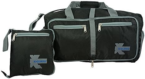 Light Weight Travel Duffel Foldable Heavy Duty Ripstop Sport Tote Gym Bag w/Shoe Pocket Black/Grey Large