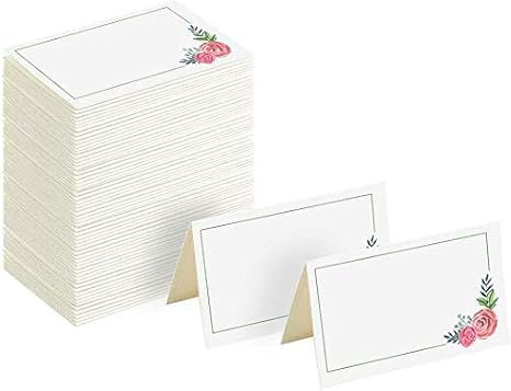 Toncoo 100Pcs Place Cards, Elegant Table Cards with Floral, Rustic Texture Seating Cards, Kraft Paper Name Cards, Perfect for Weddings, Dinner Parties, Banquets, Events, 2 x 3.5 inches