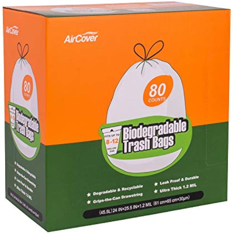8-12 Gallon Biodegradable Trash Bags, 80 Count Extra Thick 1.2 Mil Small Recycling Trash Garbage Bags for Bedroom, Office, Bathroom. Unscented