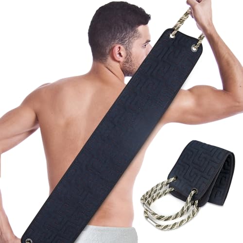 Exfoliating Back Scrubber for Shower, Double-Sided Widened Back Scrub Washcloth with Handles for Use in Shower, 39 Inches Body Exfoliator Bath Tool to Clean Your Body Deeply for Men & Women