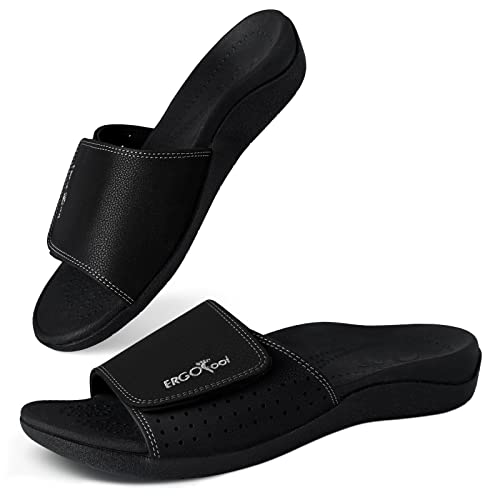 ERGOfoot Slide Sandals with Arch Support, Comfortable Plantar Fasciitis Feet Walking Sandal, Orthopedic Sandals with Adjustable Straps, Foot Pain Relief