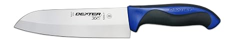 Dexter-Russell S360-7C-PCP Dexter 360 36004C Santoku Knife, 7" Stamped Straight Edge High Carbon Stain-Free Steel Blade, Blue Polypropylene Santoprene Handle, Chef Chopping Knife, NSF Certified
