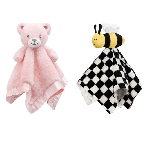 BearBee Baby Security Blanket Soft Baby Lovey Fluffy Blanket for Girls Lovie Snuggle Toy Baby Cuddly Bear Stuffed Gift for Newborn Infants, Full