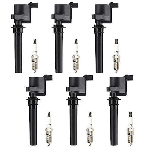 Ignition Coil Pack  Iridium Spark Plugs for Ford Escape 01-08, 05-07 Five Hundred, Freestyle, 01-04 Taurus, 01-09 Mazda Tribute, Mercury Mariner, Montego, Sable, 3.0L V6, FD502 DG500, 6 Set