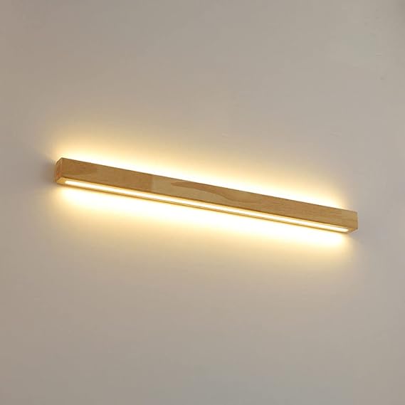 Wood Linear Wall Light Long LED Wall Sconce Modern Bathroom Vanity Light, Up Down Wooden Wall Light Fixture Wabi Sabi Bedside Deco Sconces for Bedroom Hallway Living Room, Hardwired