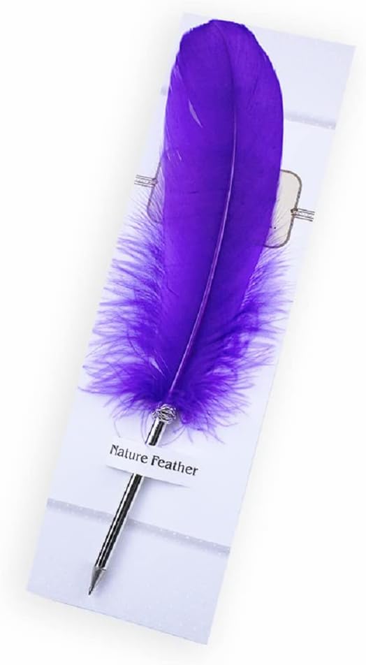 Feather Ballpoint Pen-Black Ink Vintage Feather Quill Refined Plated Rod Quill Ballpoint Pen For School Writing Wedding Gift Signature Pen (Dark purple)