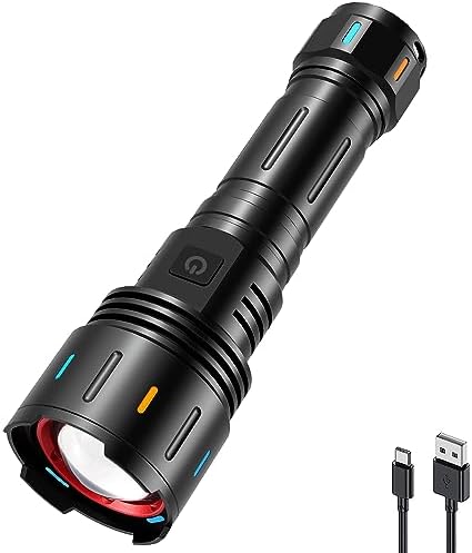 APLOS F60 Zoom Rechargeable Flashlight, 6000 Lumens Super Bright LED Flashlights, 5 Modes Zoomable Waterproof Tactical Flash Lights Torch for Emergency, Outdoor, Home, Camping, Hiking