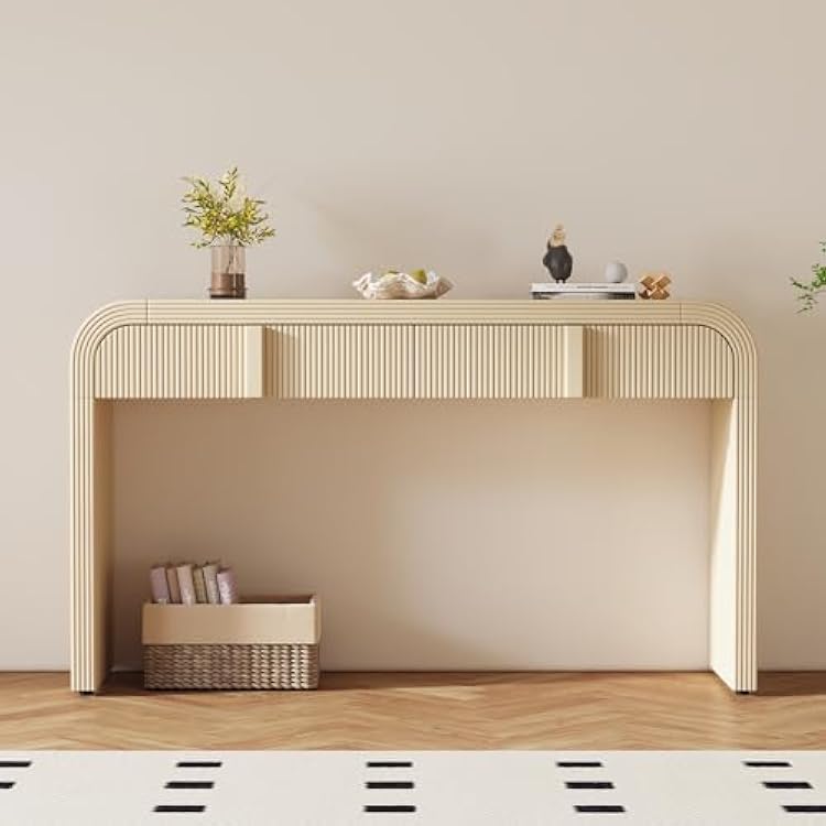 Bellemave Rounded Silhouette Console Table Entryway Table with 2 Drawers Wooden Sofa Table Narrow Storage Table for Living Room, Entryway Apricot Cream