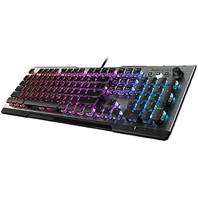ROCCAT Vulcan 100 AIMO Mechanical PC Gaming Keyboard, RGB Lighting, Silent, Per Key LED Illumination, Brown Switches, Aluminum Top Plate, Silver