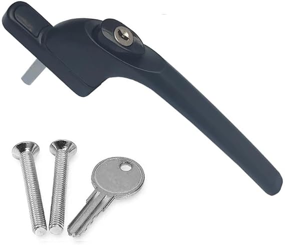 uPVC Window Handle Universal Inline Locking Espag Double Glazing Window Handle 40mm (Black, 40mm Spindle)