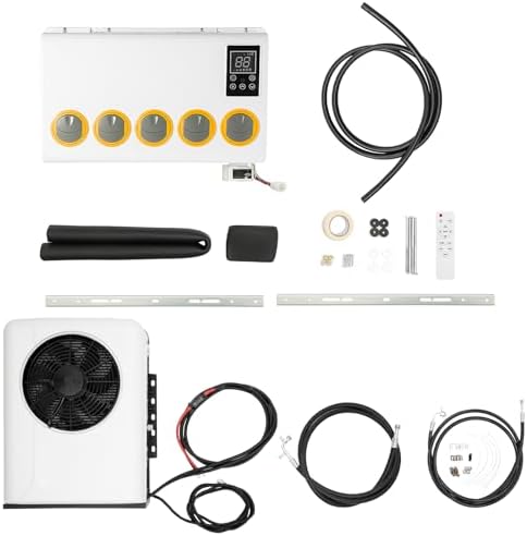 12V Air Conditioner Truck Bus, Rv Air Conditioner Kit, Universal Electric AC Unit, For Cab Cooling Portable Split Ac With High 6800Btu, For Semi Trucks Bus Rv White 2000W6800BTU