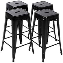 FDW Bar Stools Set of 4 Counter Stool Metal Bar Stools 30 Inches Height Industrial Bar Chairs Patio Stool Stackable Modern Backless Indoor Outdoor Metal Bar Stool Kitchen Stools Chairs,Black