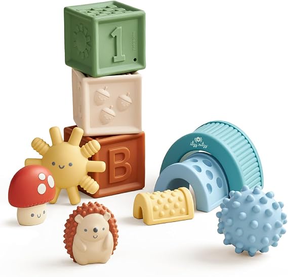 Itzy Ritzy Sensory Blocks Set - Baby Building Blocks 10-Piece Set - Features Soft & Textured Characters - Sensory Toy for Babies & Toddlers Aged 0 Months and Up