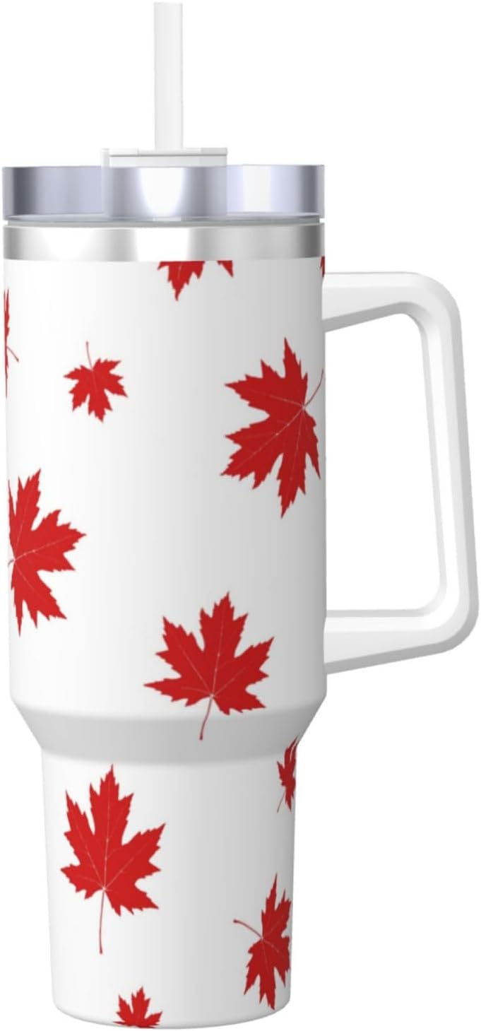 Red Maple Leaf,40OZ Ice Bully Cup with Handle Stainless Steel Mug Water Bottle