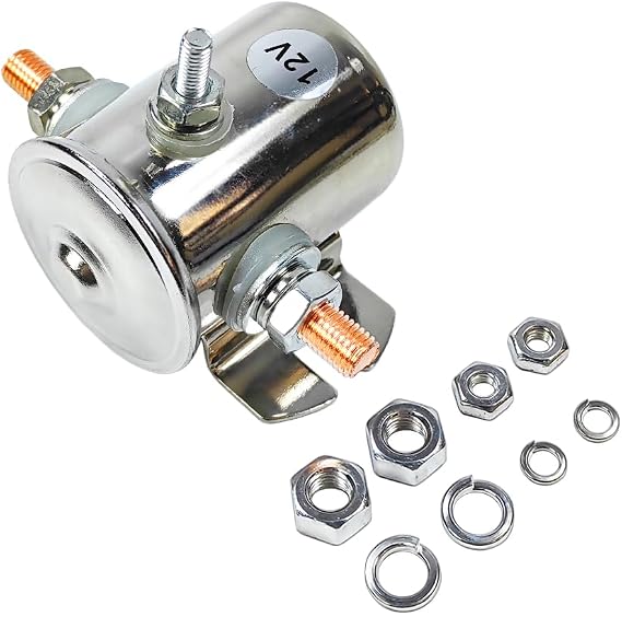 Max 200A in Rush 12 Volt 3-Terminal Continuous Duty Solenoid Relay Nickel-Plating | Fits for Trombetta Maxon Waltco Delco SPST 12VDC 12V Solenoid Relay | Used in Golf Carts Heavy Duty Winch Marine