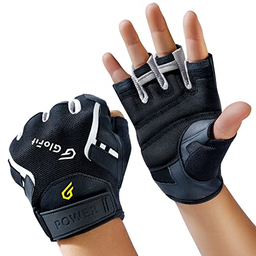 Workout Gloves for Men & Women Gym, Full Palm Protection & Extra Durability Weight Lifting Gloves with Suede Cushion Pads, Fingerless Gym Exercise Gloves for Training