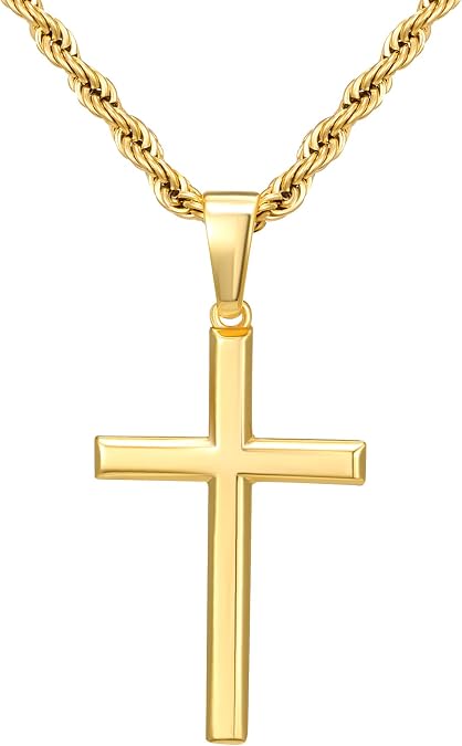 SWEETV 18K Gold Cross Necklace for Men, 925 Sterling Silver Cross Pendant