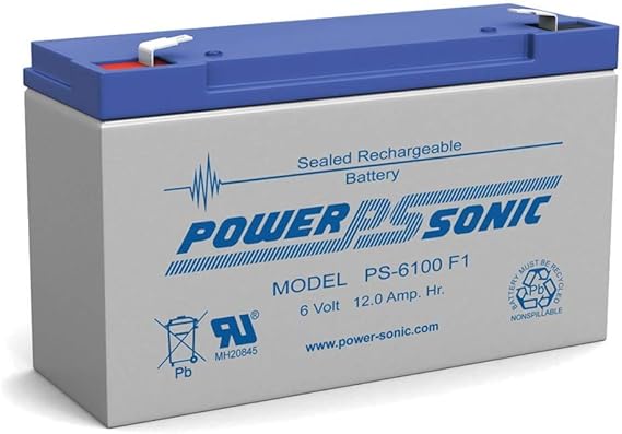 Power Sonic PS-6100 Rechargeable Sealed Lead Acid Battery 6V 12AH for General Purpose, Medical, Emergency Lighting, Fire and Security with F1 Terminals