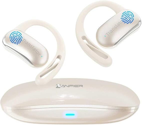 ANFIER AI Translator Earbuds Offline Translation Earbuds Real-Time Two-Way 144 Languages & Accents Bluetooth AI OWS Translating Earbuds for Travel Business Learning (AF56 Beige Online)