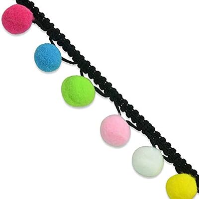Trims by the Yard 5 Yards of Lorelli Pompom FringeTrim 34 Trim, Black Multi