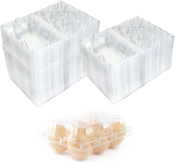 100 Pcs Plastic Transparent Egg Cartons - 2x3 Clear for 6 Eggs | Half Dozen | Bulk Clear Plastic Egg Cartons for Family Pasture Farm Market Kitchen Organization
