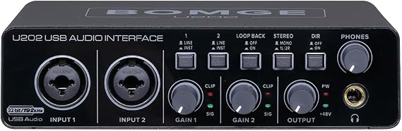 BOMGE U202 USB Audio Interface with Mic Preamplifier XLR/TSR/TS Ports,48V,32-Bit/192kHz Resolution fro computer recording,Streaming,Podcasting