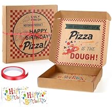 Feifeiya 2 Pcs Birthday Pizza Money Box for Cash Gift 10 x 10 Inch Pizza Boxes Money Holder Fun Gift for Surprise Funny Classic Happy Birthday Graduation Party Celebration (Cash Not Include) (Brown)