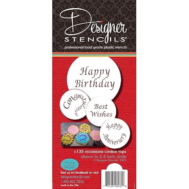 Designer Stencils Special Occasions Candy and Cookie Stencils Congratulations, Best Wishes, Happy Birthday and Anniversary, Beigesemi-transparent