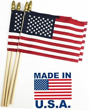GIFTEXPRESS 24-Pack, Proudly MADE IN USA 8 x 12 Inch Spearhead Handheld American Flags on 24" Pole Grave Marker USA Stick Flags