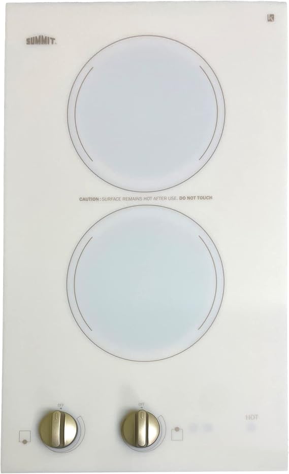 Summit 12" 2 Burner Electric Cooktop. 220-240 Volt Radiant Cooktop, ADA Compliant, White- CR2220WHE