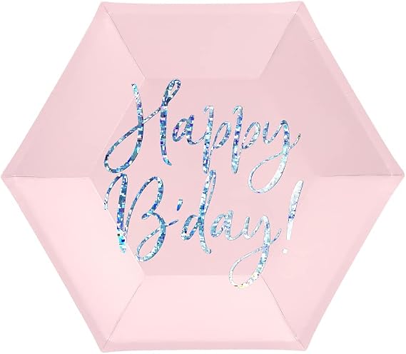 partydeco.pl Cardware Pink with Glitter Effect/Happy Birthday/Birthday Decoration, Light Pink, Pappteller Happy B´day