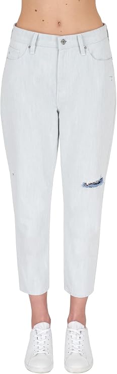 Armani Exchange Women's Ultra Light Wash Distressed Boyfriend Cropped Denim Jeans