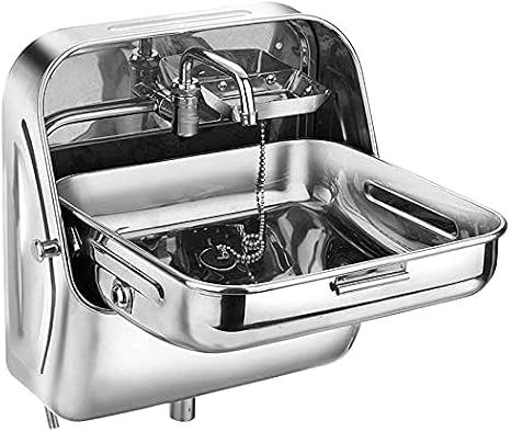 RV Sink, Portable Stainless Steel Folding Wash Basin, Collapsible Design, Wall-mounted Square RV Single Bowl Sink with Faucet for Bars, Food Trucks, Campers, Motorhomes, Boats, Vans